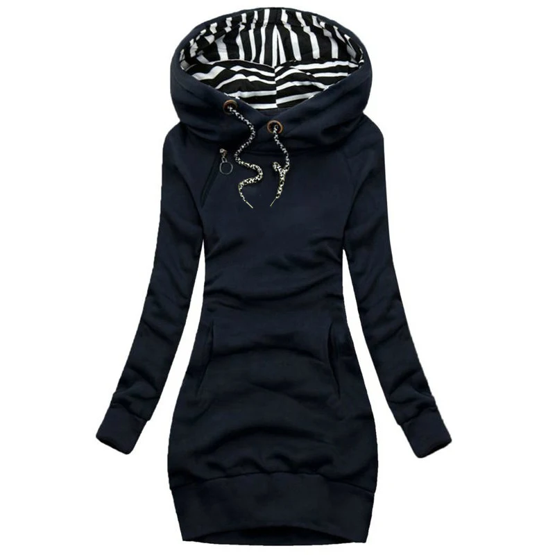 2022 Autumn Women Hoodie Pullover Long Sleeve Dress Striped Hooded Tops Drawstring Sweatshirts Slim Casual