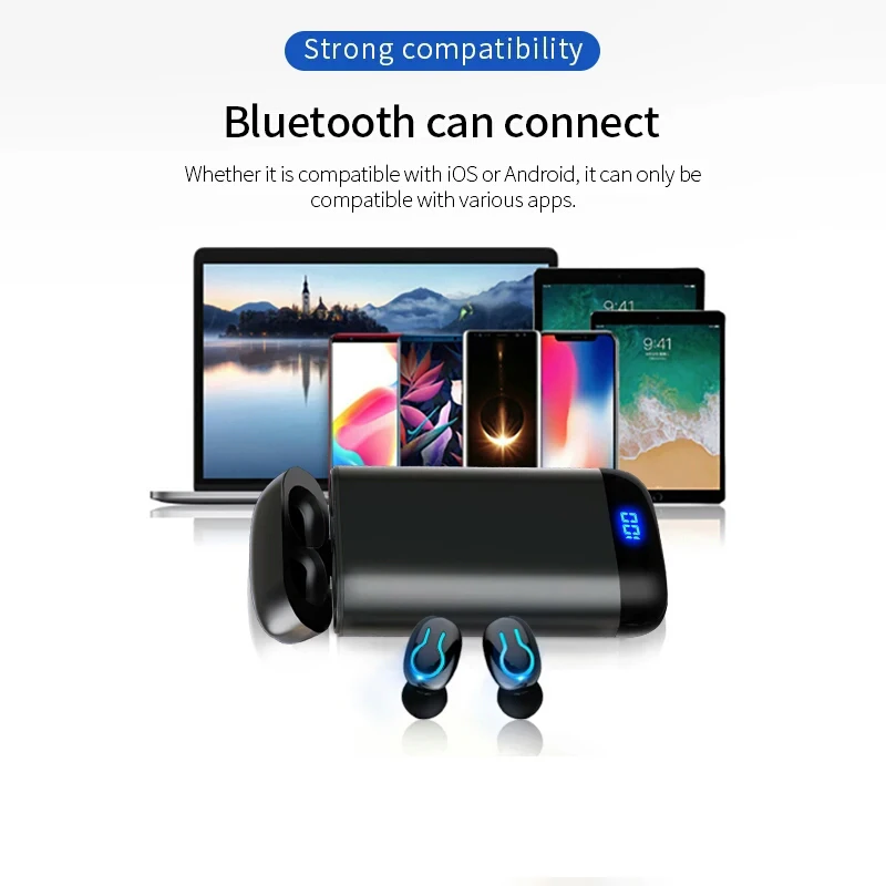 Wireless V5.0 Bluetooth Headphone HD Stereo Earphone Sports Waterproof Headset With Dual Mic and 6000mAh Battery Charge Case | Электроника