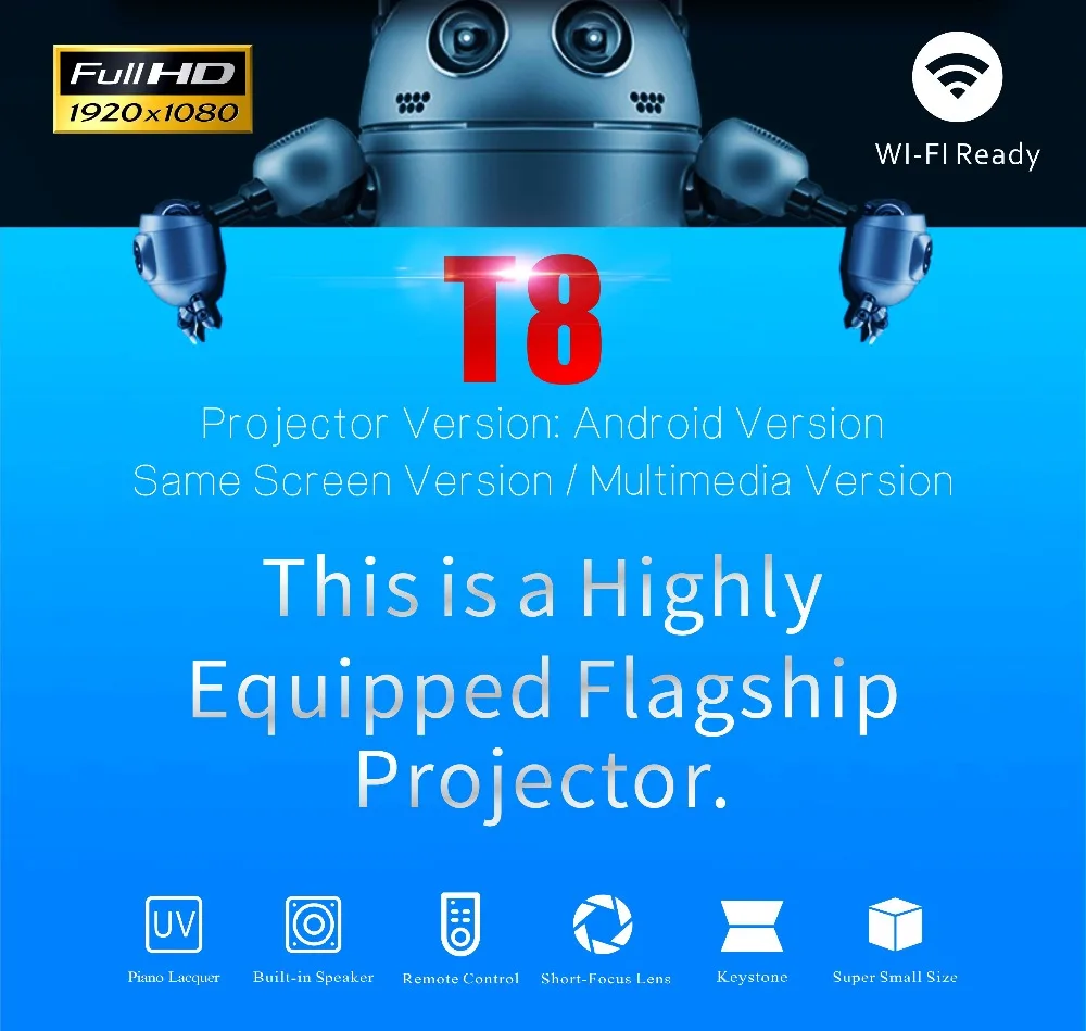 ByJoTeCH T8 светодиодный проектор 1920*1080 Full HD 1080P Android 7,1 4500 люменов Amlogic S905 2G 16G Proyector Beame домашний кинотеатр