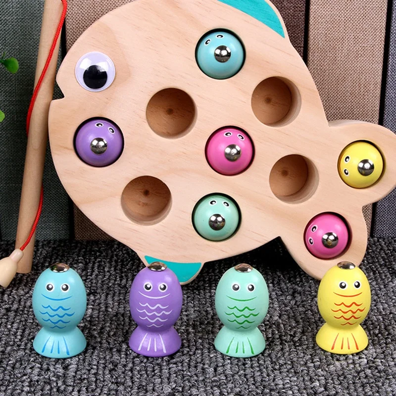 

Children Wooden Magnetic Fishing Game Educational Toys For Kids Outdoor Garden Fish Toy Magnet Fishing Playing Gift For Children