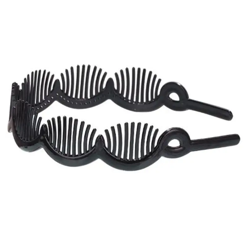 Women Black Wide Plastic Hair Hoop Headband Holder Clasp Comb with Wave Non-Slip Teeth Crown Headpiece DIY Styling Accessories |