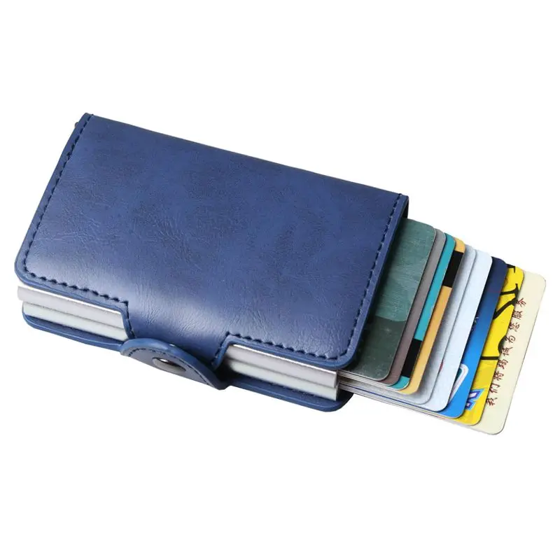 Двухслойный анти RFID мужской кожаный держатель для кредитных карт Металлический футляр для удостоверения личности алюминиевый защитный мужской кошелек для путешествий