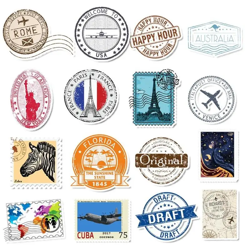 50 шт. Ретро штамп путешествия письмо печать наклеек игрушки здания ориентира