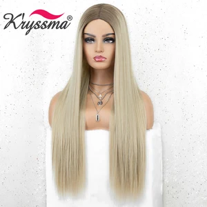 Kryssma 13x6 кружева эффектом деграде (переход от темного к блонд парики синтетический Синтетические волосы на кружеве парик темные корни прямой Косплэй парик для Для женщин Синтетические волосы на кружеве парики ТЕПЛО ОК