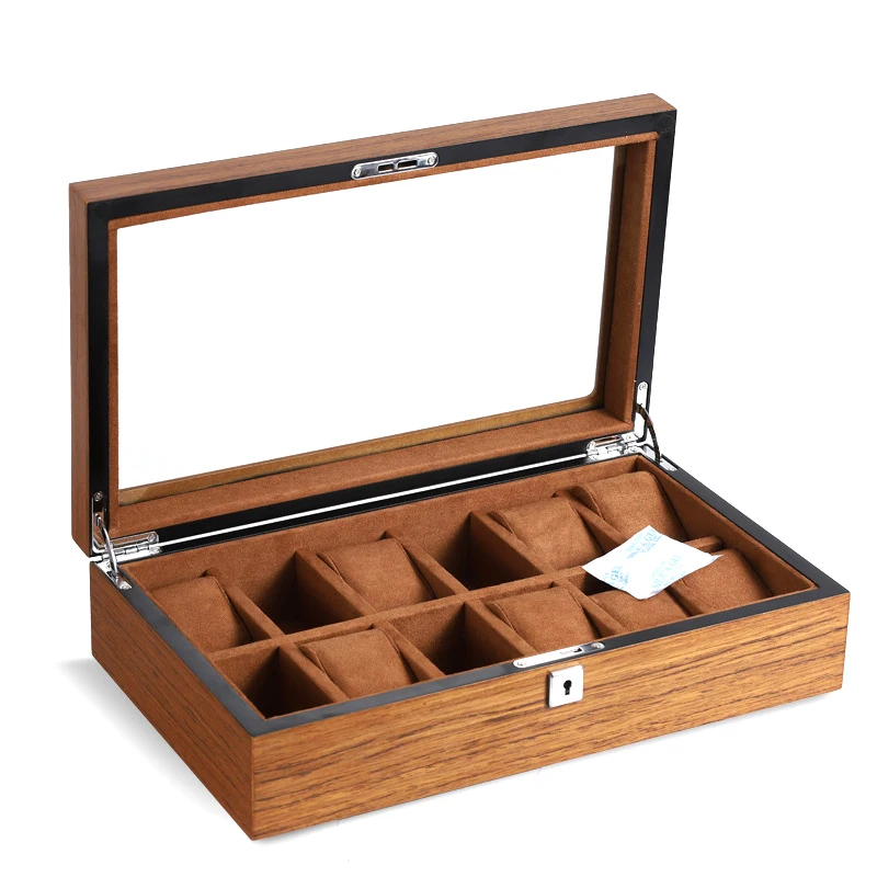 

Luxury Wooden Watch Boxes Storage Organizer Box with Lock Men Display Brown Vintage Watches Storage Boxes Case Pillows Gift Idea