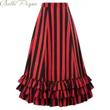 Belle Poque, юбка в стиле панк, женская, Ретро стиль, Лолита, юбка с оборками, элегантная, в полоску, женская,, осенняя, повседневная, уличная одежда