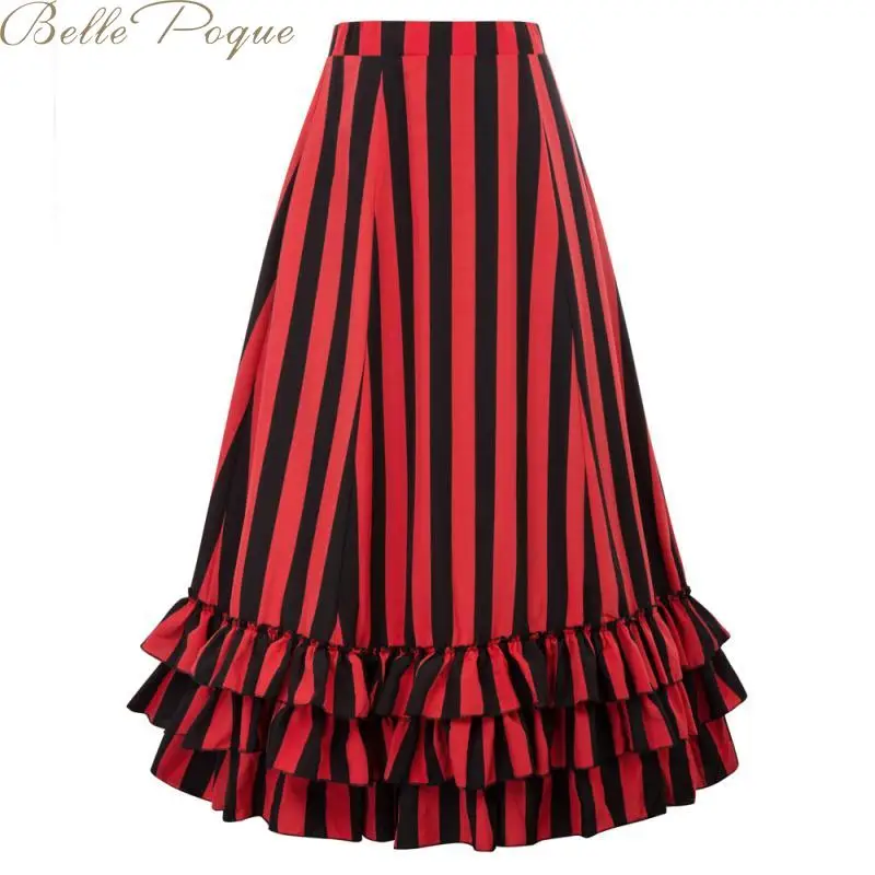 Женская юбка в стиле ретро Belle Poque элегантная полоску с оборками Повседневная
