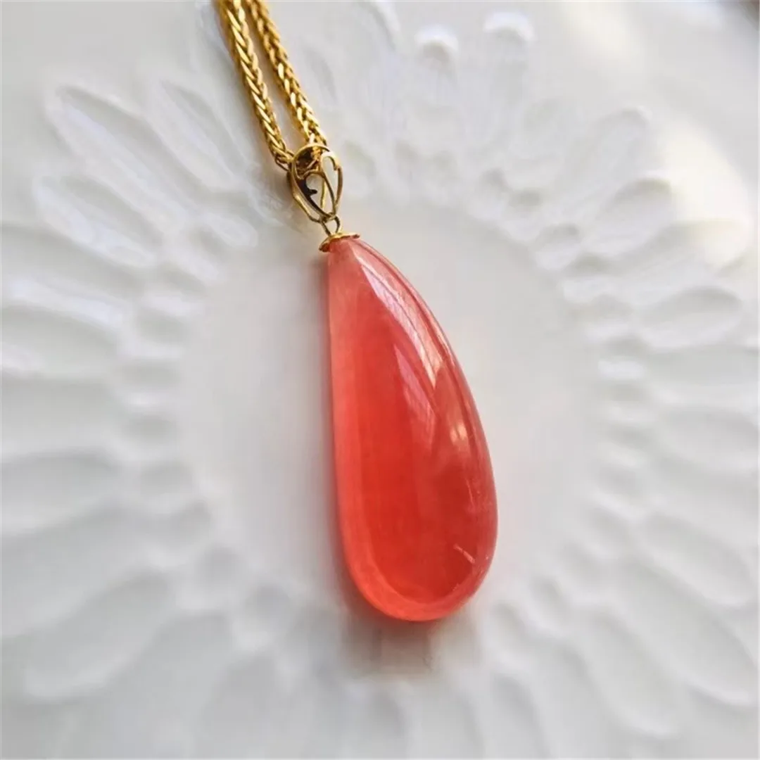 

Natural Rhodochrosite Pendant Necklace 18K Gold For Women Lady Men Gift Love Healing Crystal 28x11x6mm Beads Stone Jewelry AAAAA