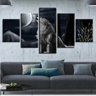 Картины с пейзажем, Декор для дома комнаты, настенное искусство, 5 штук, животное, волк, вой в Луне, ночная живопись, HD печать, рамка, модульный плакат на холсте