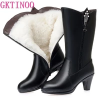 gktinoo winter mid calf boots warm wool fur shoes woman high heels soft genuine leather non slip womens winter boots footwear
