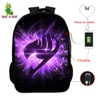 Рюкзак для мальчиков и девочек Fairy Tail, 16 дюймов, школьный рюкзак на молнии, с USB-разъемом для зарядки, для путешествий, рюкзак через плечо
