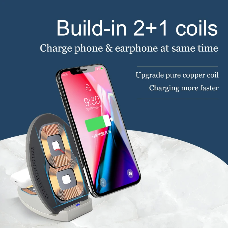 Ican Быстрое беспроводное зарядное устройство Qi для Iphone и Samsung 2 в 1