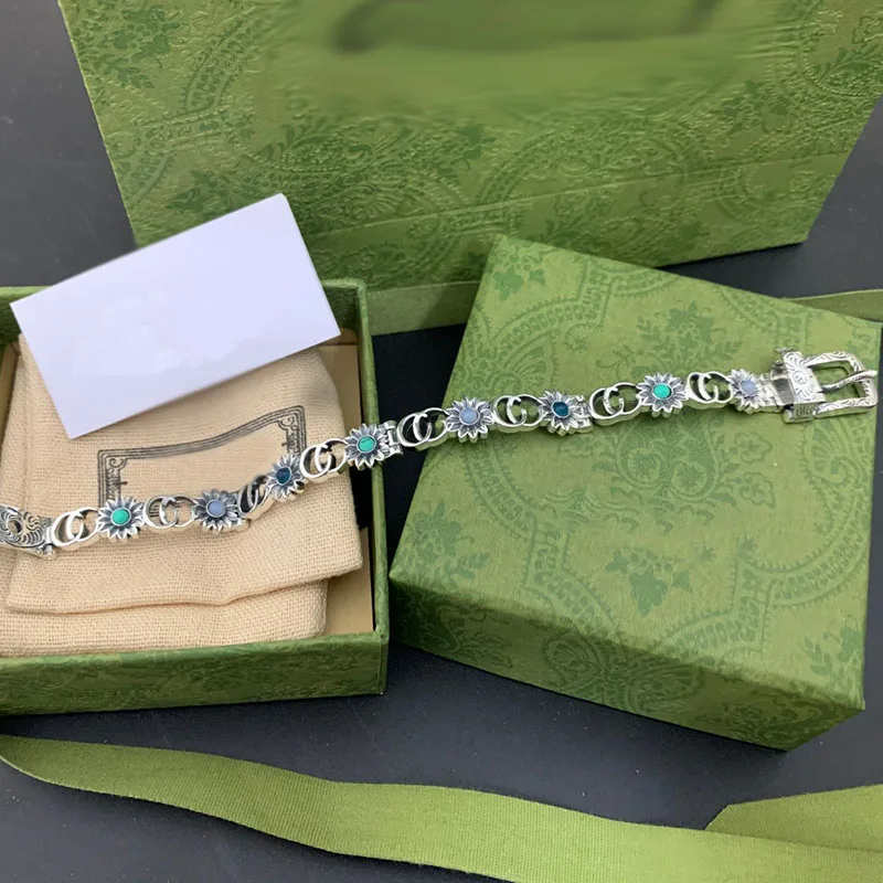 

Ag925 Sterling Silver Small chrysanthemum bracelet Luxury Men And Women Couple Hip Hop Retro Trend Of The Party Jewelry Gift