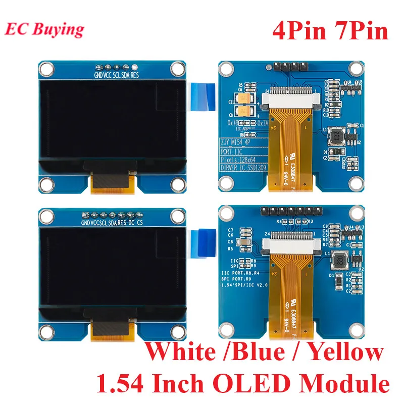 O-модуль светодиодный 1 54 дюйма 12864*64 SSD1309 интерфейс SPI/IIC I2C для Arduino 4 контакта 7
