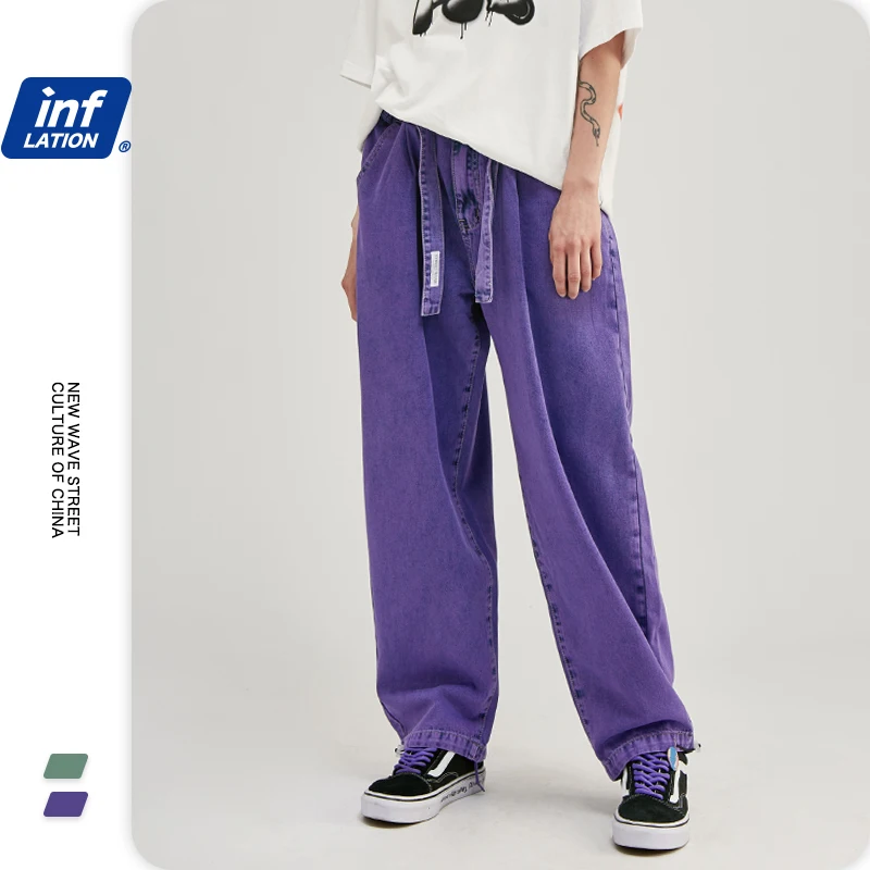 Джинсы INFLATION 2020 мужские повседневные свободные прямые серый фиолетовый цвет