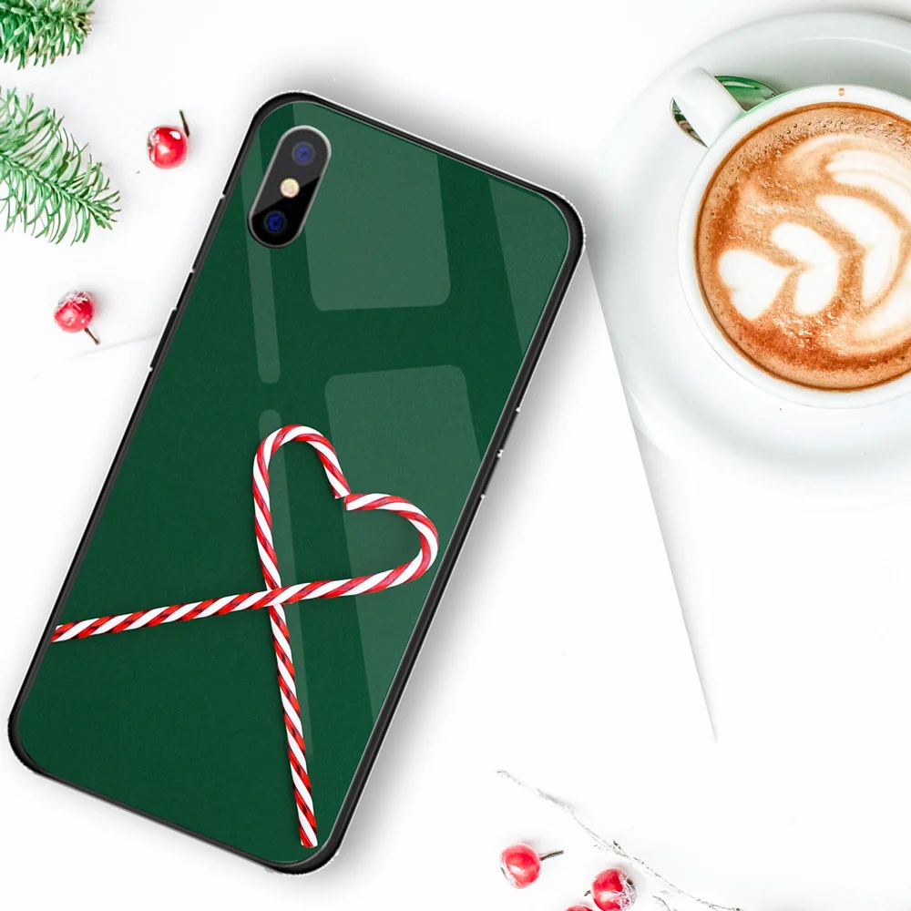 Роскошный Рождественский чехол для iPhone X XS XR XSMAX, жесткий стеклянный чехол Чехол для iPhone 5 5S SE 6 6S 7 8, новогодний подарок, Conque