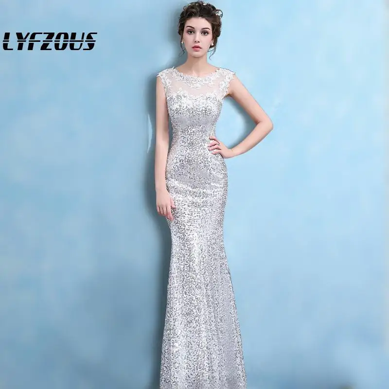 LYFZOUS женское длинное платье с открытыми плечами роскошное макси блестками и