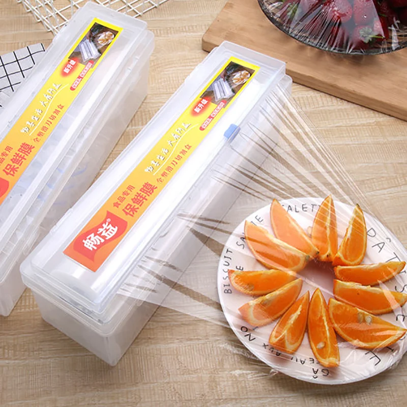 

Plastic Wrap Food Film Dispenser for Kitchen Storage Organizer Useful Goods Plastic Holder Aluminum And Film Cling with Cutter