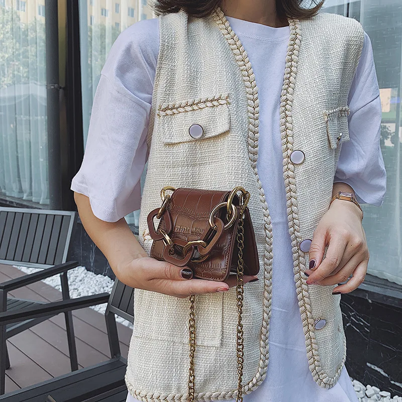 Fashion Mini Saddle Women Shoulder Bags Designer Brand Acrylic Chain Handbags Luxury Pu Leather Female Crossbody Bag Small Purse