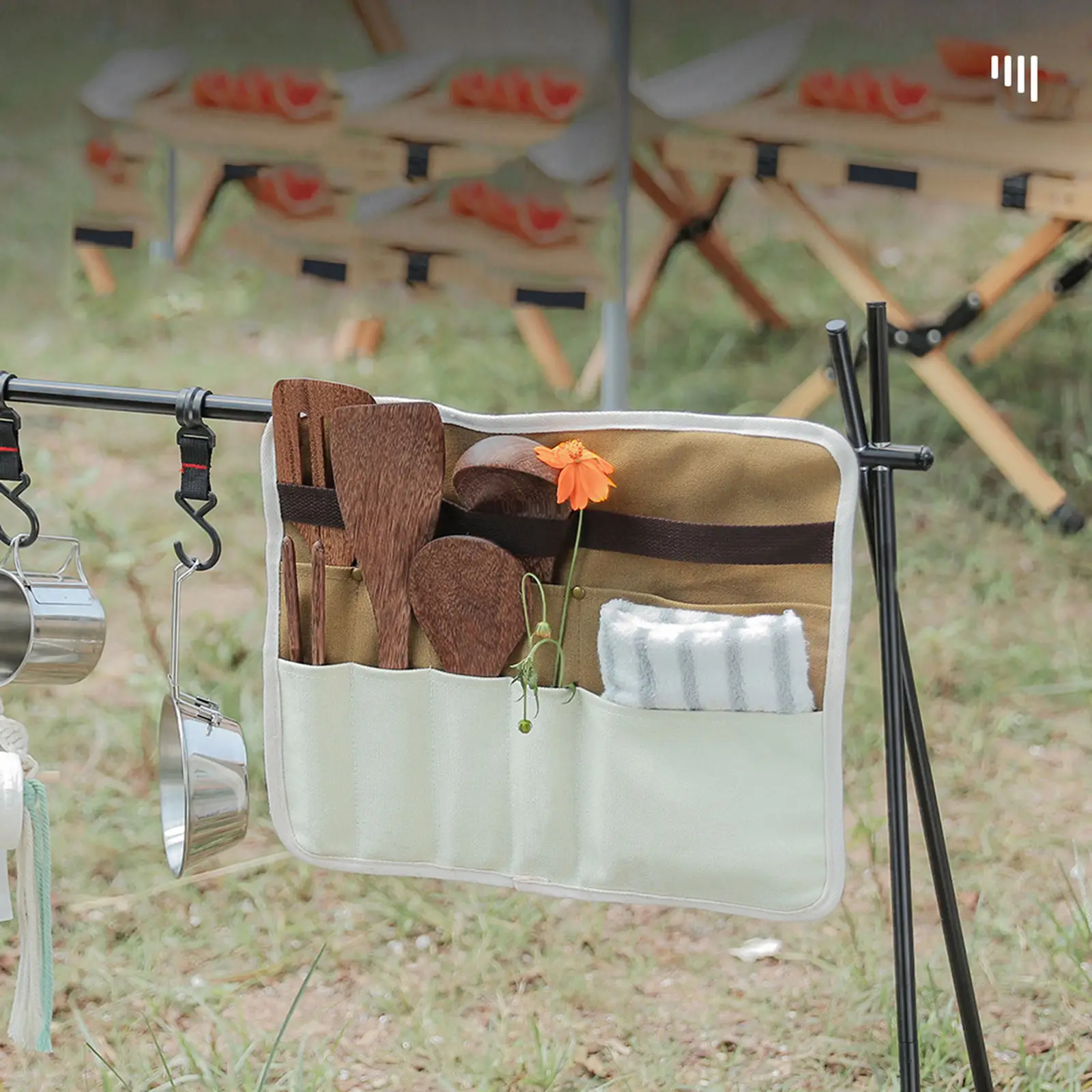 

Tableware Storage Bag Canvas Outdoor Camping BBQ Folding Portable Tableware Storage Bag