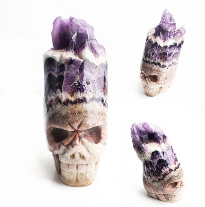 Amethyst Cluster With Sculpture Skull Face Crystal Play Reiki Home Decoration | Дом и сад