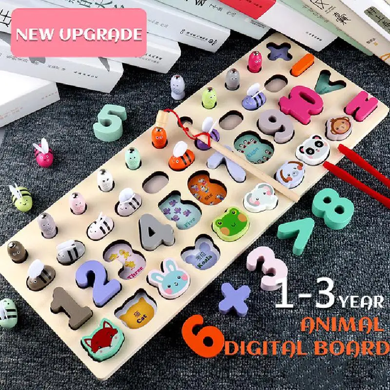 Монтессори Деревянные детские игрушки животные цифровой пчелиный рыболовная