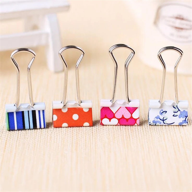 

24 Pcs/pack Colorful Heart Shaped Stripe Dot Metal Dovetail Clips Chancery Paper Documents Binder Clip School Office Accessories