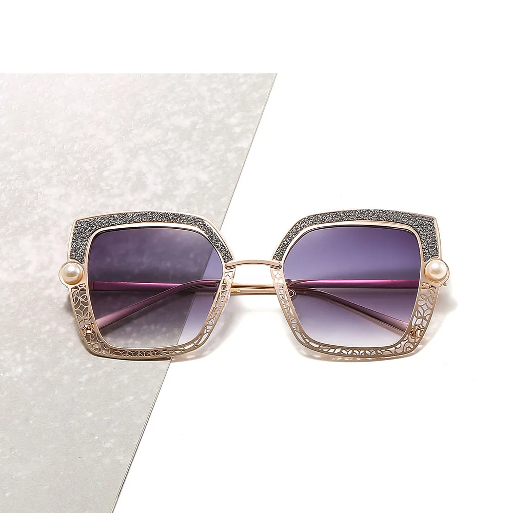 2020 в ретро-стиле Туфли украшенные жемчугом полые солнечные очки для женщин от