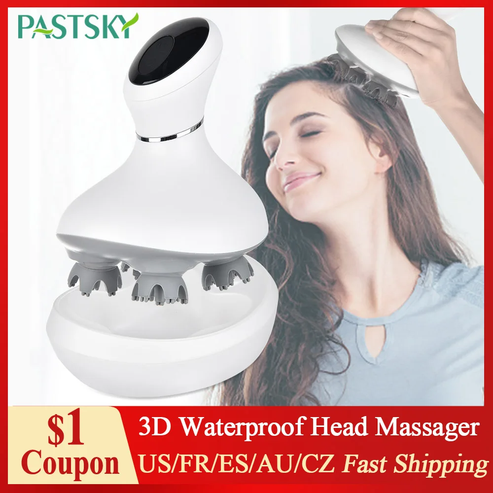 

3D Waterproof Electric Head Massager Wireless Vibration Scalp Massage Prevent Hair Loss Body Migraine Relieve USB Rechargeable