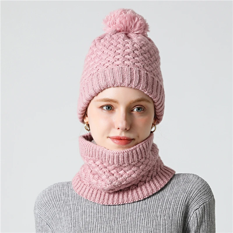 

Hot Winter Scarf Unisex Solid Knitted Set Neck Ring Scarves Hat Snood Beanie Fur Cap Men Cashmere Warm Wool Collar Scarfs Kid