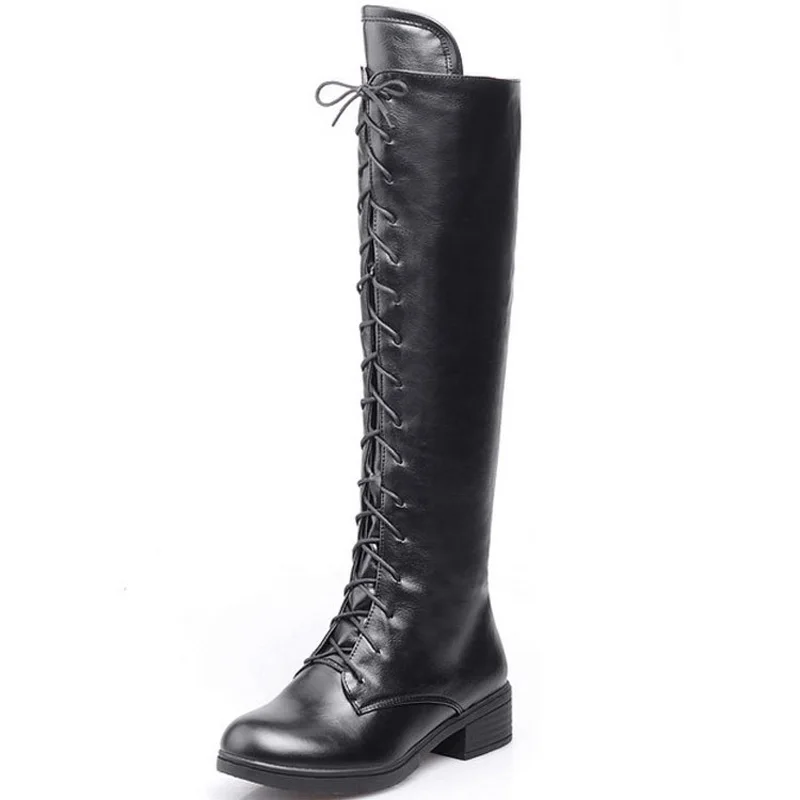 Зимняя обувь женские ботинки на квадратном каблуке Сапоги из искусственной кожи