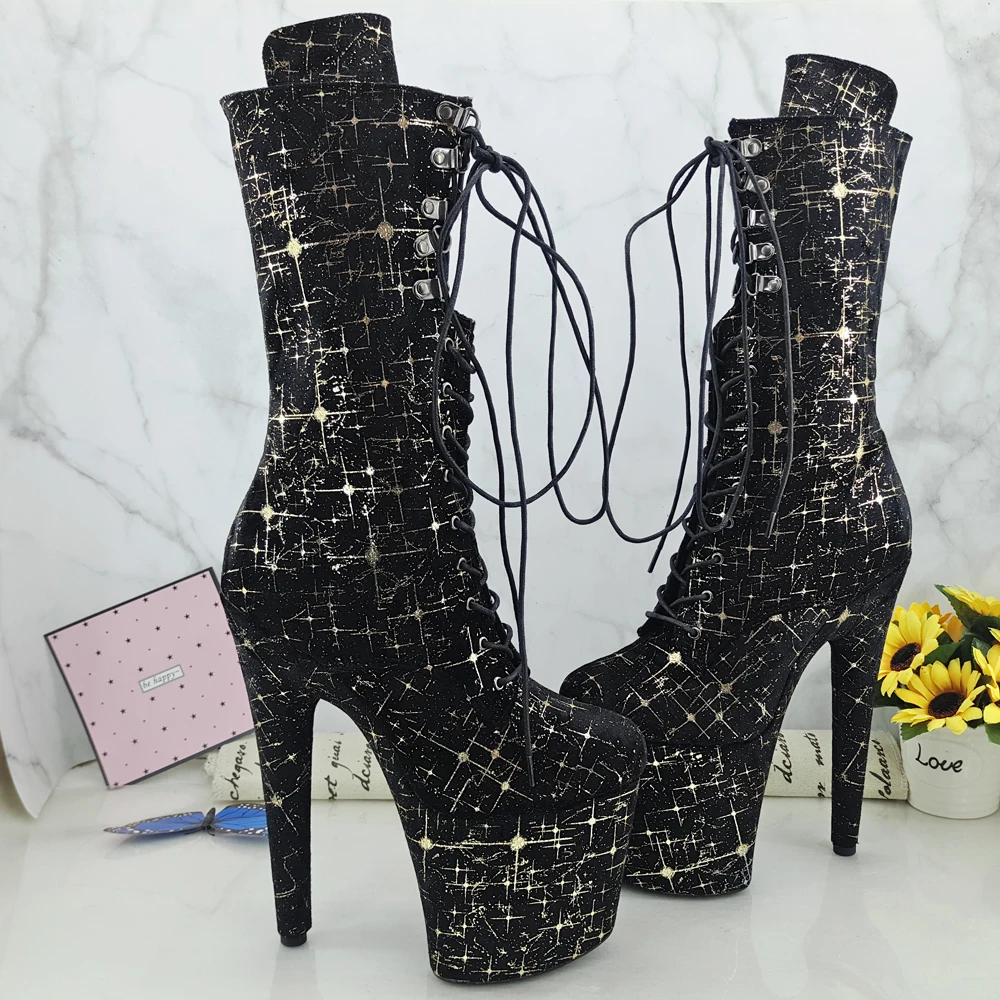 Leecabe/Обувь для танцев на шесте с золотыми звездами высоком каблуке 20 см/8 дюймов |