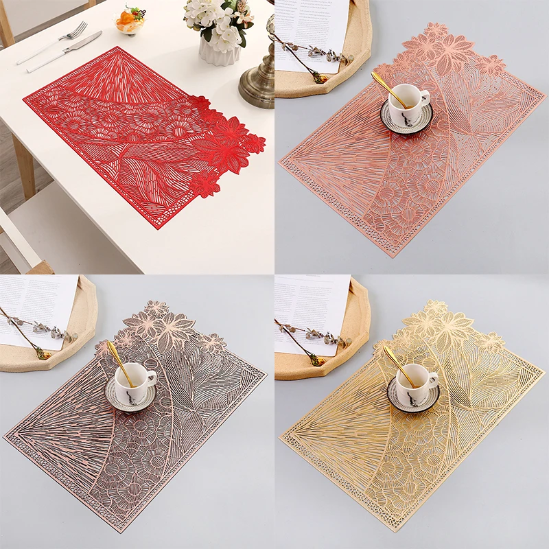 

Rectangular Western Placemats Tea Coasters Embroidered Hollow Non-slip Placemats Heat Insulation Simplicity Placemats