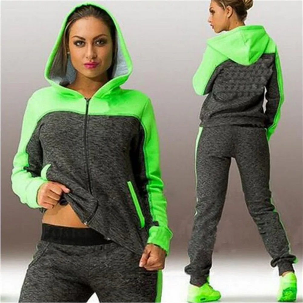 Высокое качество 4XL спортивный костюм свитер с капюшоном костюм набор зеленый Тонкий Повседневная Женская одежда спортивная одежда фитнес-тренировочный комплект Женская одежда