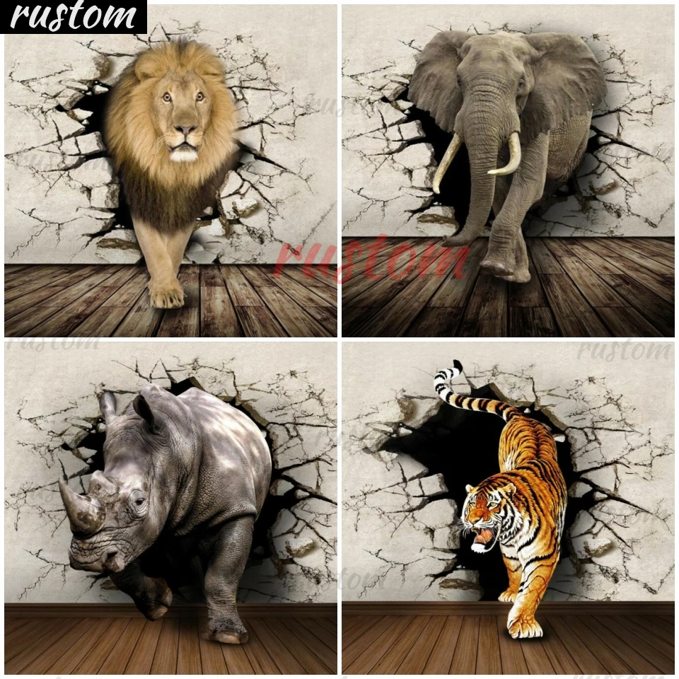 

Elephant Mosaic Picture Of Rhinestones Decor Gift Rustom Full Drill Diamond Painting Lion Tiger Animals 5D Diamond Embroidery