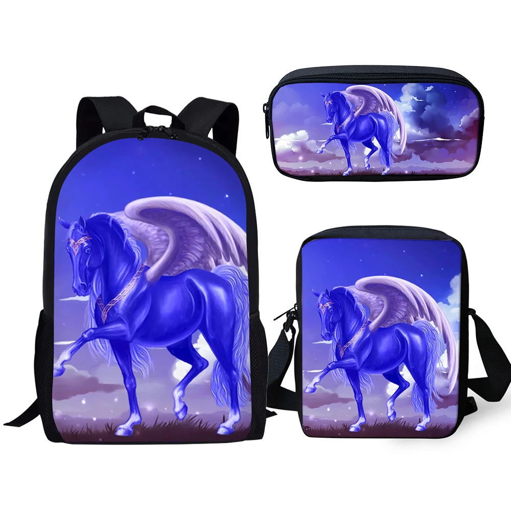 HaoYun Fashion Children's Backpack Cartoon Unicorn Horse Pattern Kids School Bags 3PCs Set Students Backpack/Flaps Bag/Pen Bags