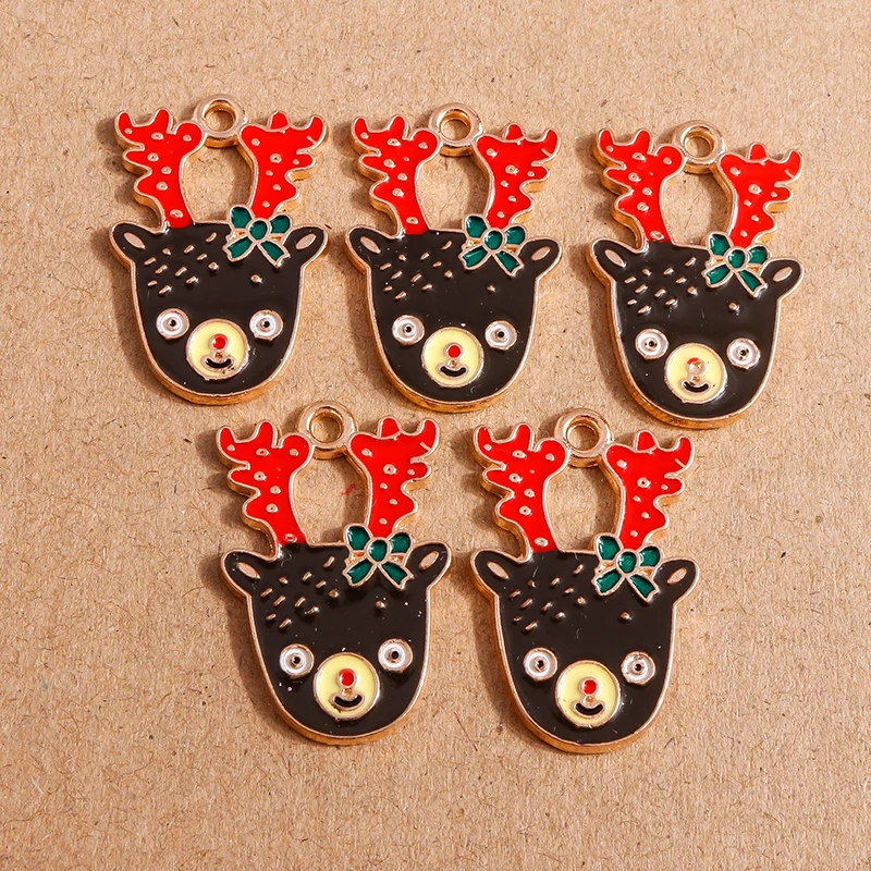 

10pcs 18*28mm Cartoon Enamel Deer Antlers Charms for Jewelry Making DIY Christmas Earrings Pendant Necklace Keychains Accessory
