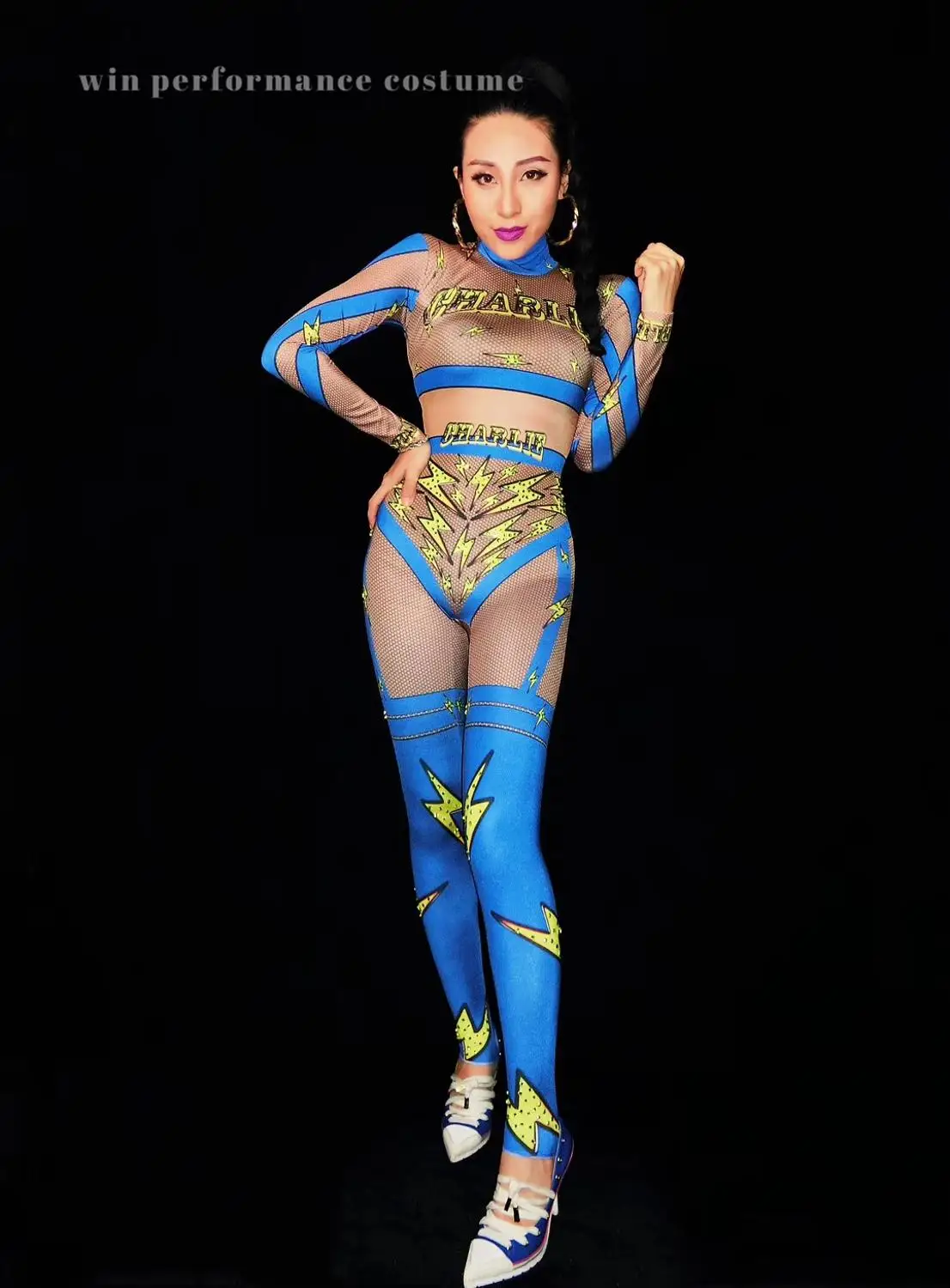 Фото Сексуальный комбинезон gogo сетчатый костюм для ведущей танцевальной команды