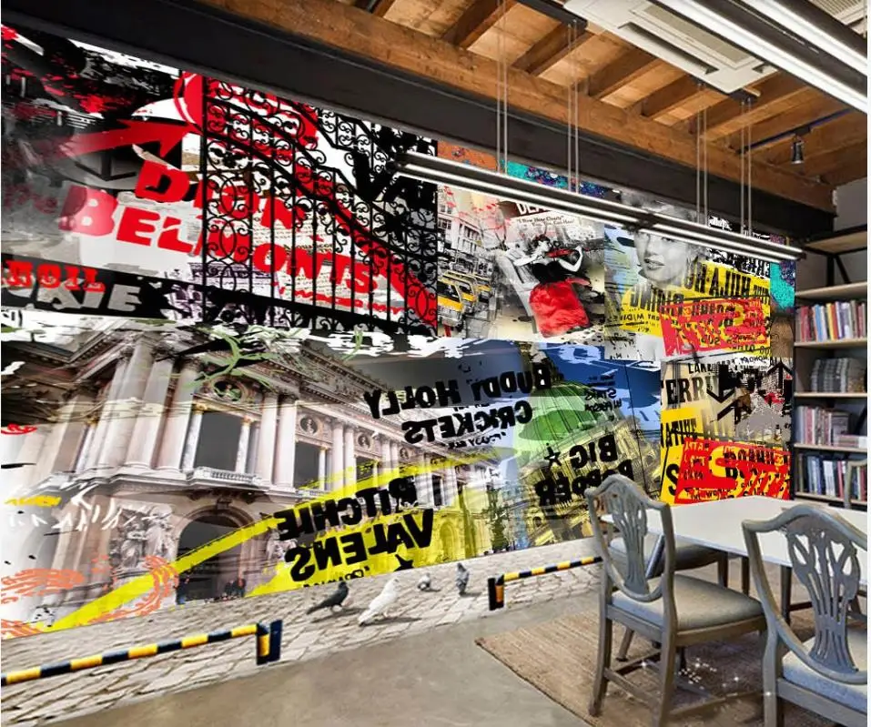 

Фотообои под заказ для стен, 3 d обои, фрески, ностальгические европейские и американские рок, граффити, фон для гостиной