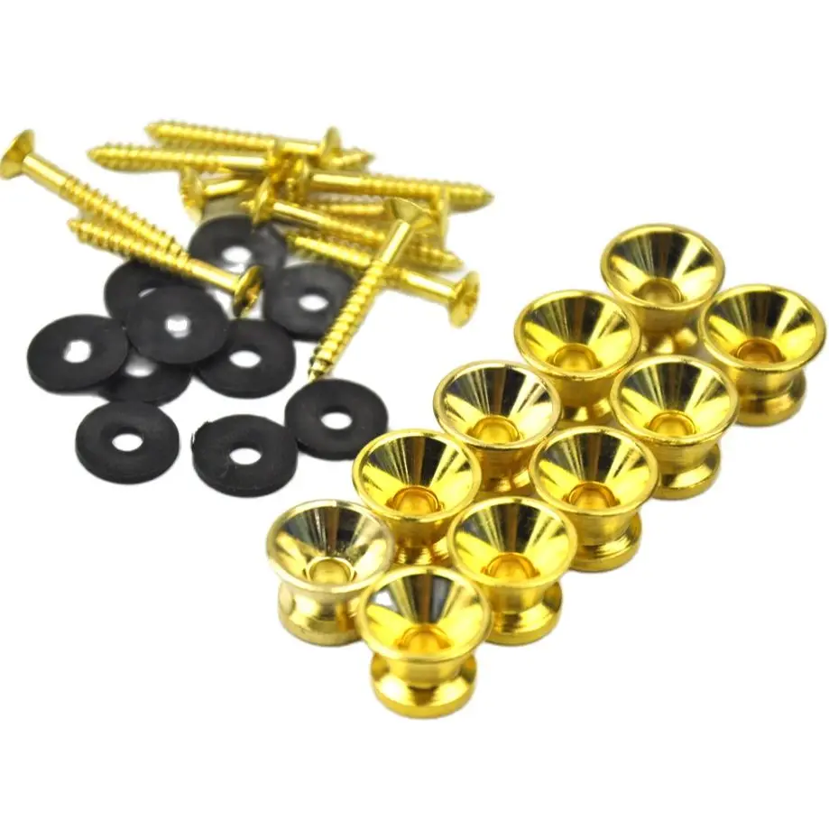 

10 Sets of Universal Gold Guitar Strap Locks Nails Buttons + Screws + Pad