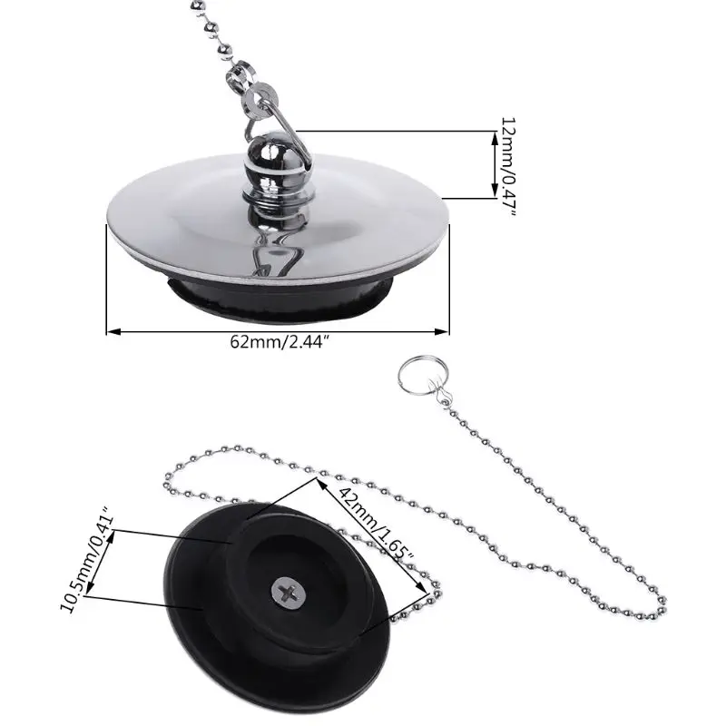 

Bathtub Drain Plug With Chain Sink Basin Water Stopper For Bathroom Kitchen Chrome Plated