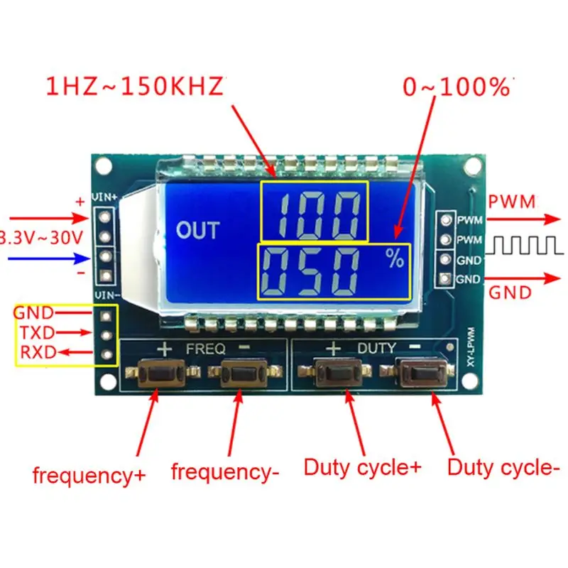 

1Hz-150Khz Signal Generator Module Adjustable PWM Pulse Frequency Generator 203C