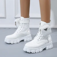 leather platform boots big size shoes for women chunky black white boots women fashion casual shoes punk style platform boots