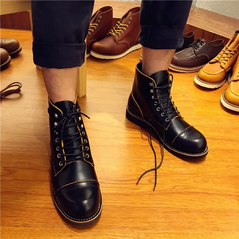 Handmade Genuine Leather Original Unisex Spring Winter Boots Men Wing Motorcycle Fashion Work Wedding Wine Red Color | Обувь