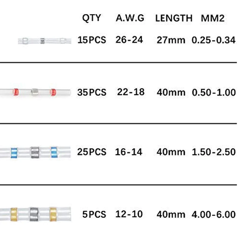 55 шт провода для пайки разъем припоя уплотнения терм усадочная стыковые