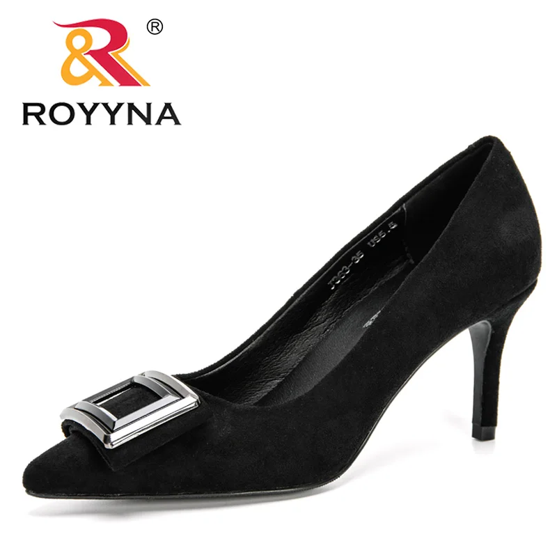 

ROYYNA 2020 New Designers Popular Shoes Woman Flock High Heels Women Pumps Ladies Office Shoes Pointed Toe Dress Footwear Female