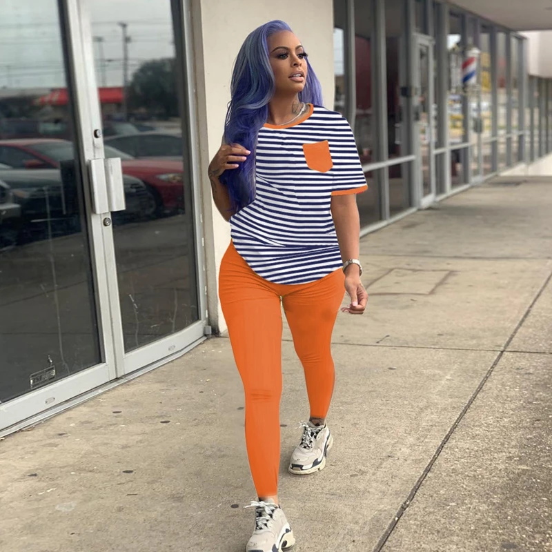 Женский спортивный костюм в полоску размера плюс летний комплект из двух