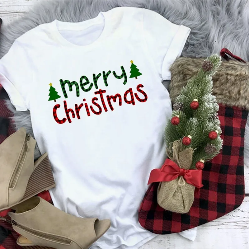 

Women Hipster Camiseta Mujer Plaid Merry Christmas T Shirt Graphic Cute Tee Kawaii TShirt
