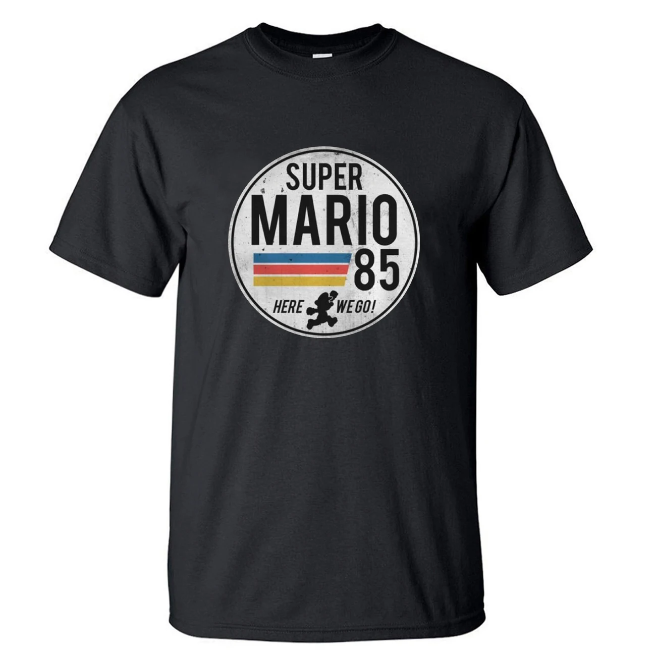 Футболка мужская с надписью Super Mario 85 черно белая хлопковая короткими рукавами в