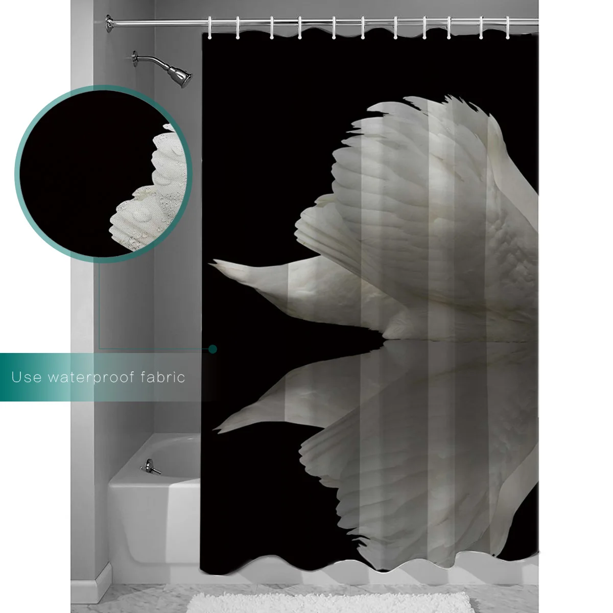 White And Black Elegant Animal Shower Curtain Designed Bath Meditation Home Decor Bathroom Screen With Hooks180x200cm | Дом и сад